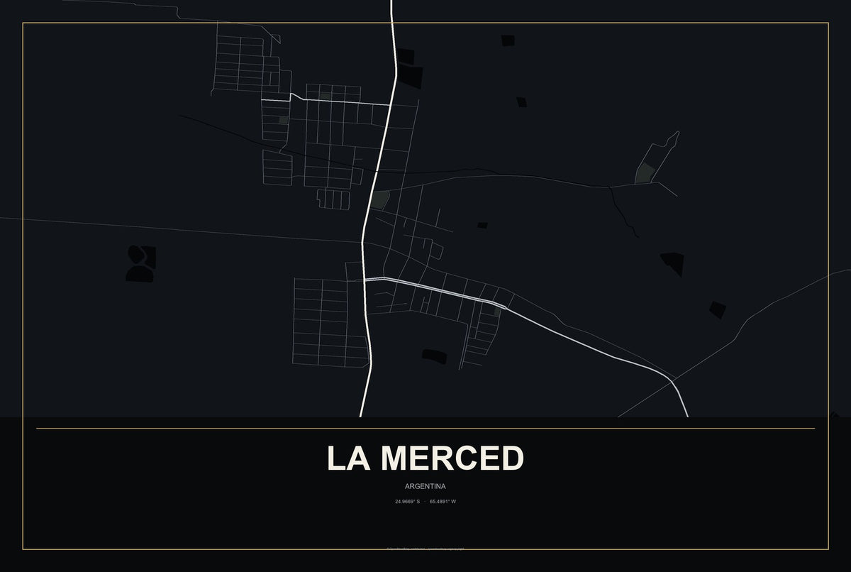 La Merced, Argentina City Map Aluminum Sign in Metropolitan Noir style