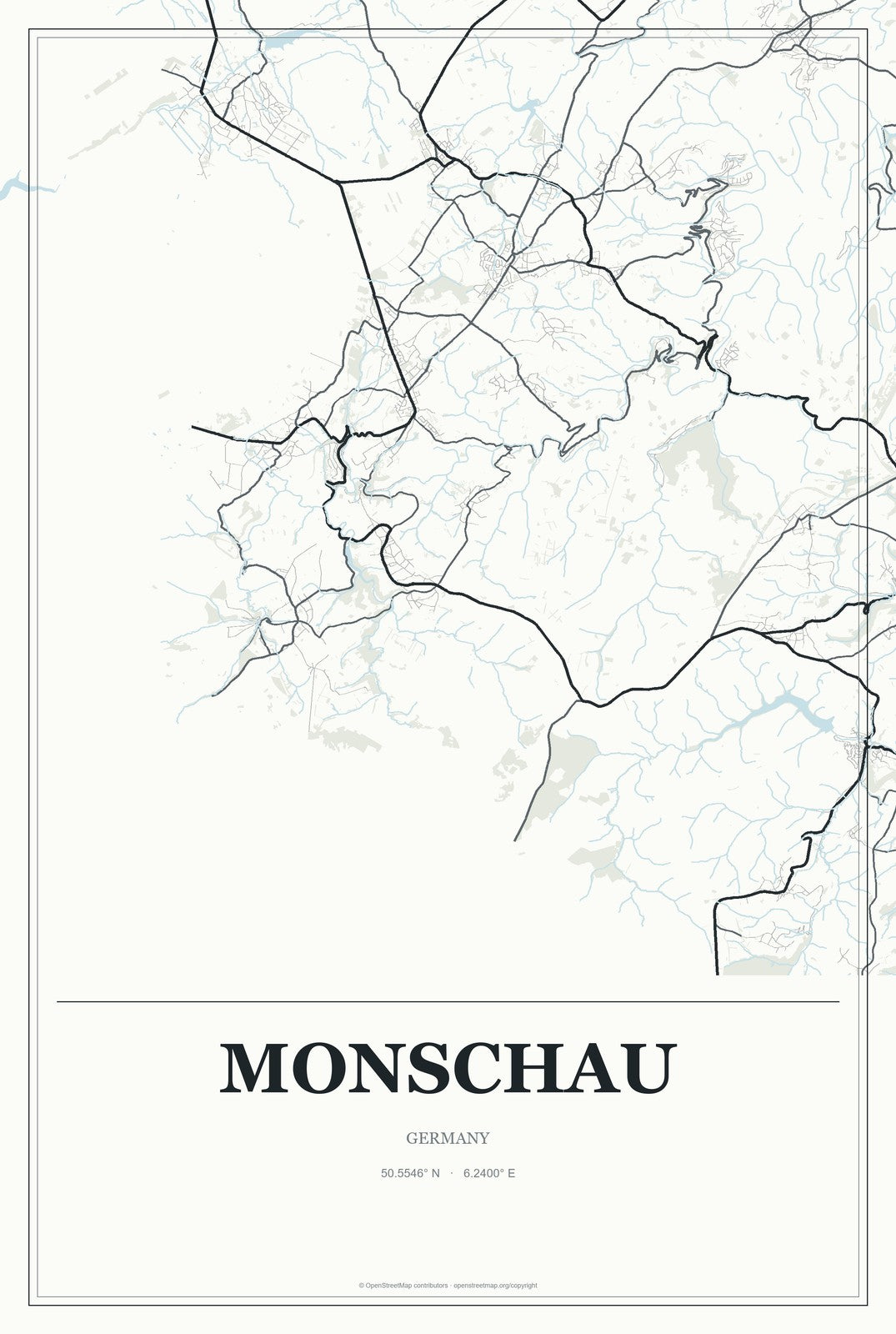 Monschau, Germany City Map Aluminum Sign in Gallery Air style