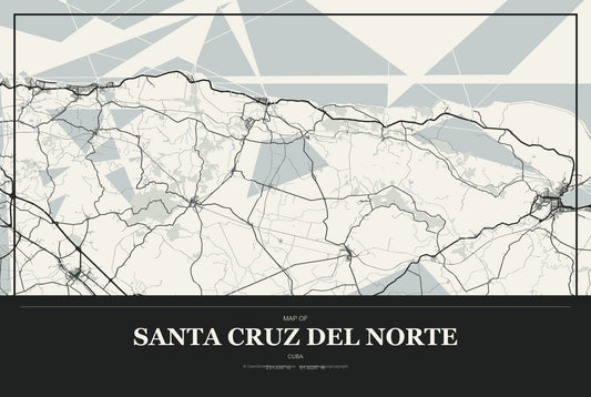 Santa Cruz del Norte, Cuba City Map Aluminum Sign in Museum Plaque style