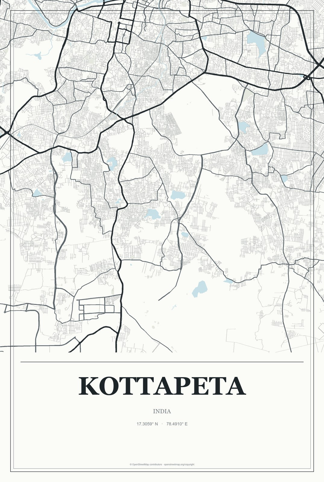 Kottapeta, India City Map Aluminum Sign in Gallery Air style