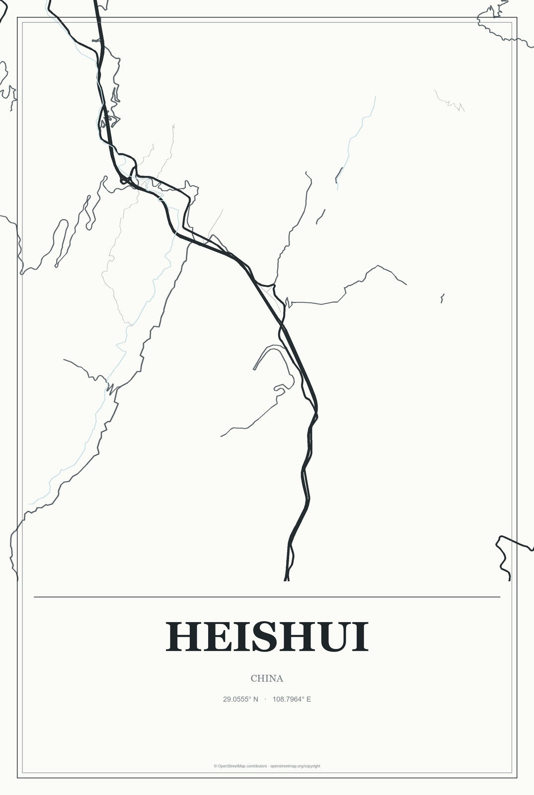 Heishui, China City Map Aluminum Sign in Gallery Air style