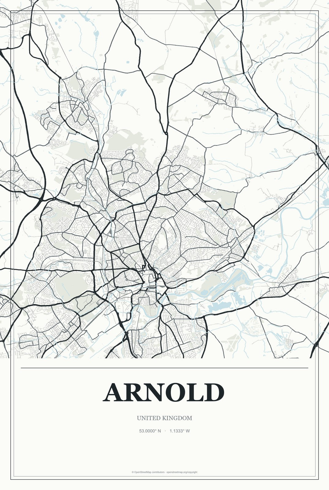 Arnold, United Kingdom City Map Aluminum Sign in Gallery Air style