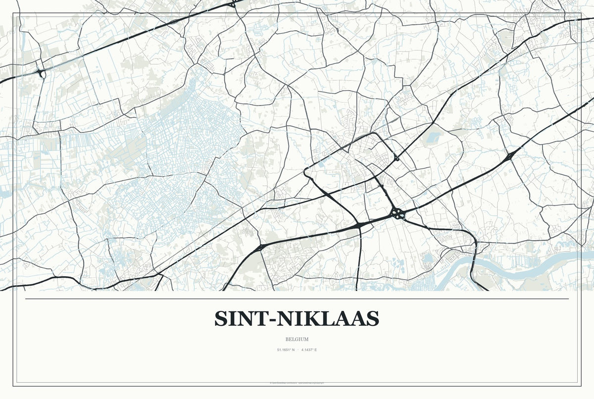 Sint-Niklaas, Belgium City Map Aluminum Sign in Gallery Air style