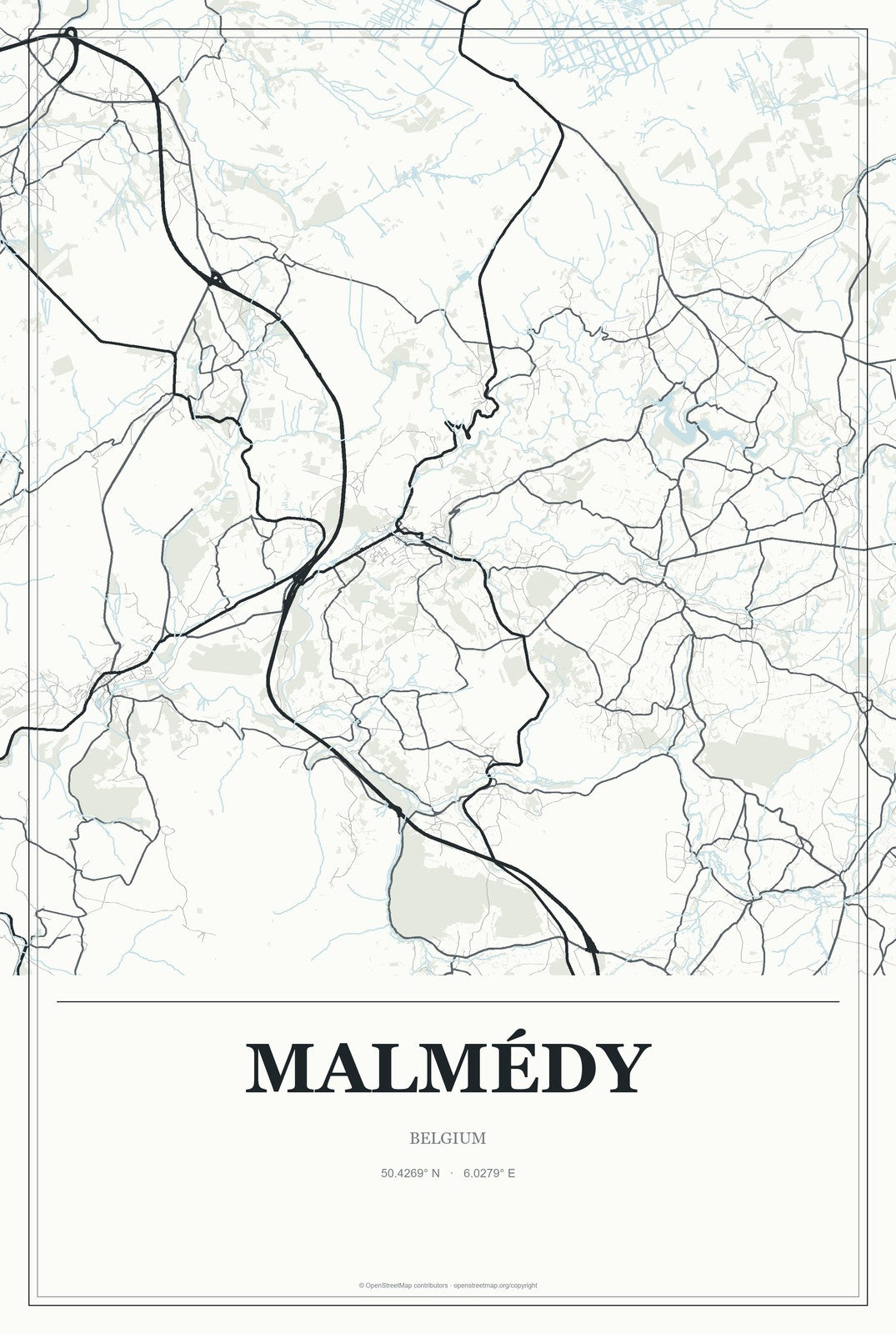 Malmédy, Belgium City Map Aluminum Sign in Gallery Air style