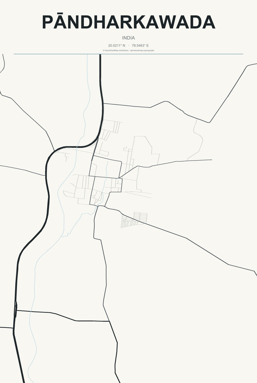 Pāndharkawada, India City Map Aluminum Sign in Headline Atlas style