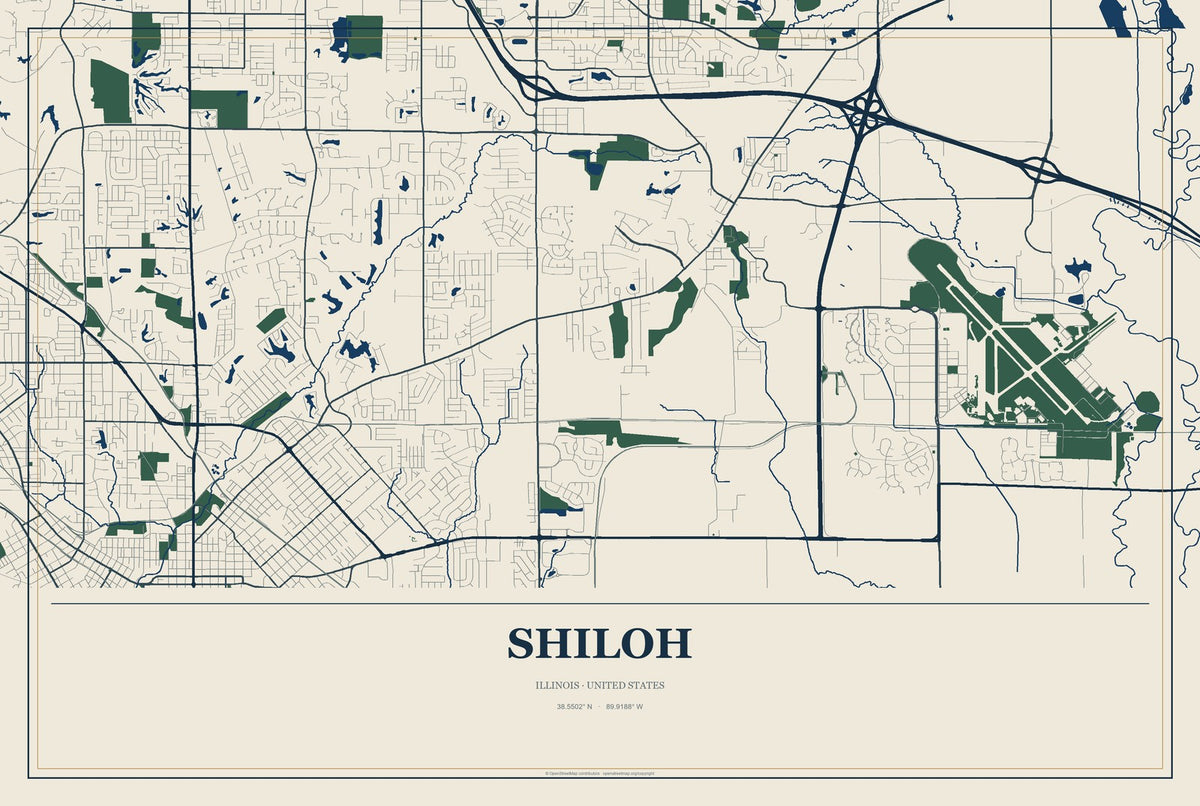 Shiloh, Illinois City Map Aluminum Sign in Coastal Cutout style