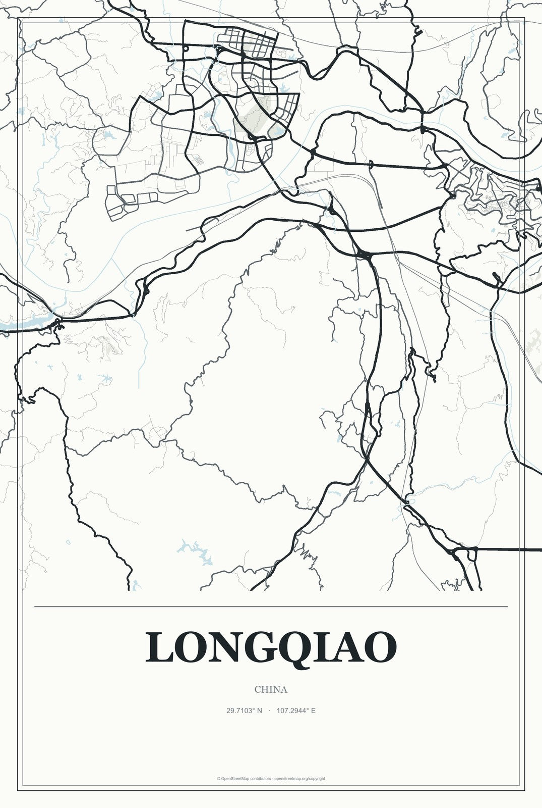 Longqiao, China City Map Aluminum Sign in Gallery Air style