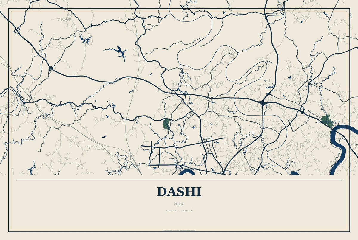 Dashi, Gansu, China City Map Aluminum Sign in Coastal Cutout style