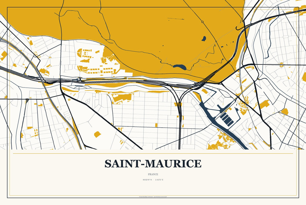 Saint-Maurice, France City Map Aluminum Sign in Citrine Modern style