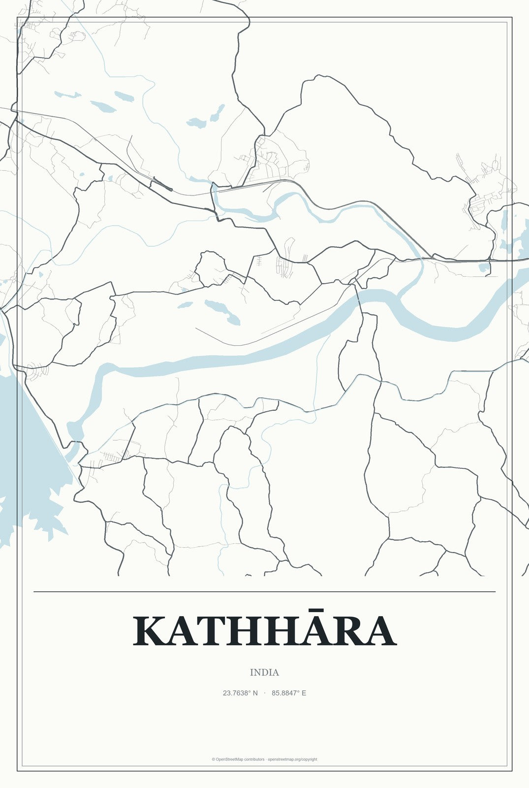 Kathhāra, India City Map Aluminum Sign in Gallery Air style