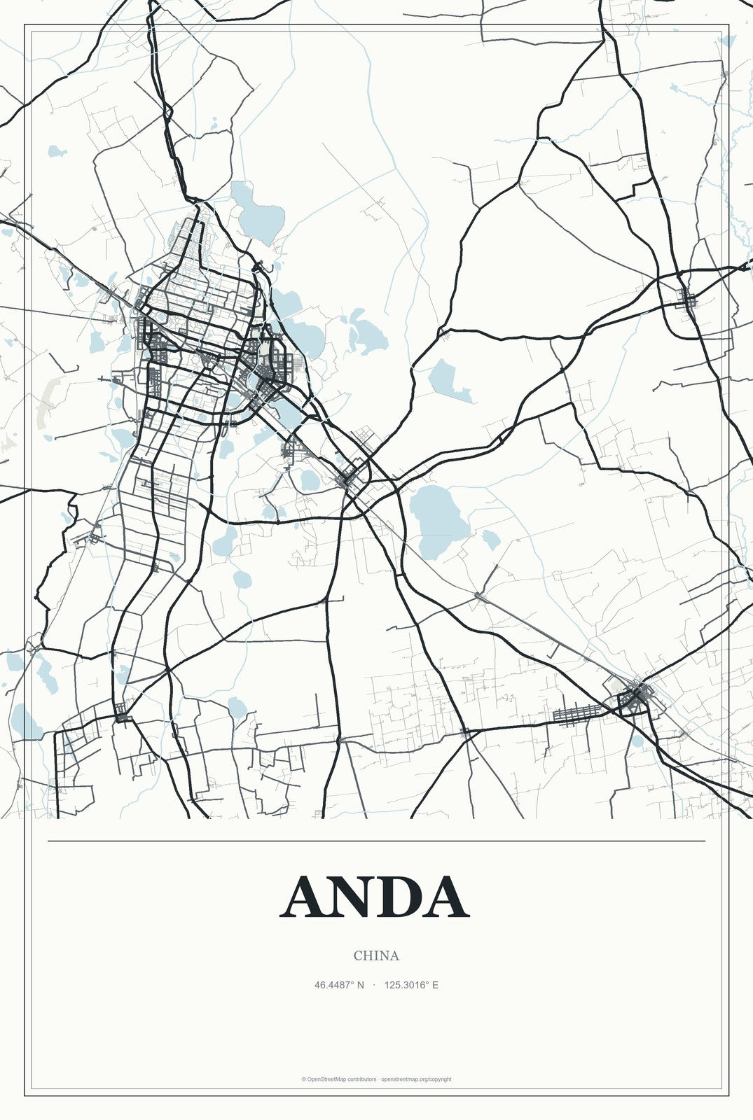 Anda, China City Map Aluminum Sign in Gallery Air style