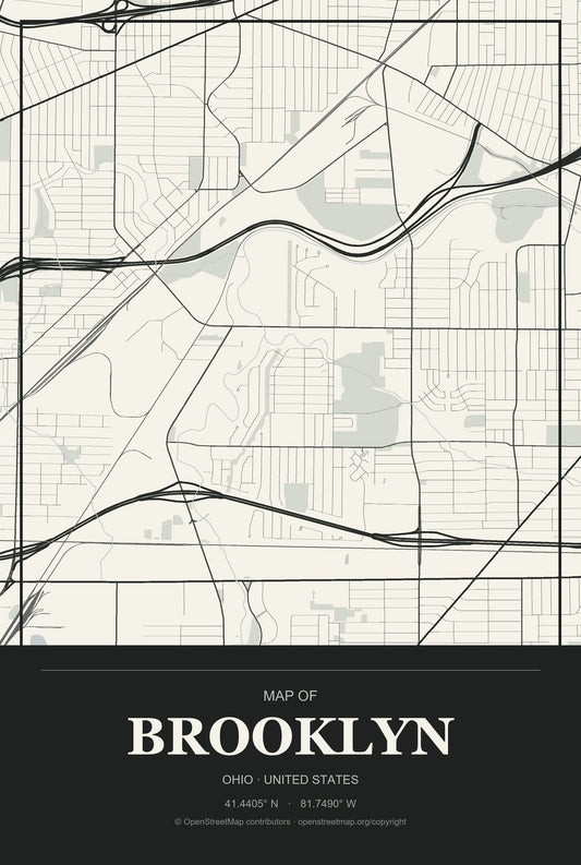 Brooklyn, Ohio City Map Aluminum Sign in Museum Plaque style