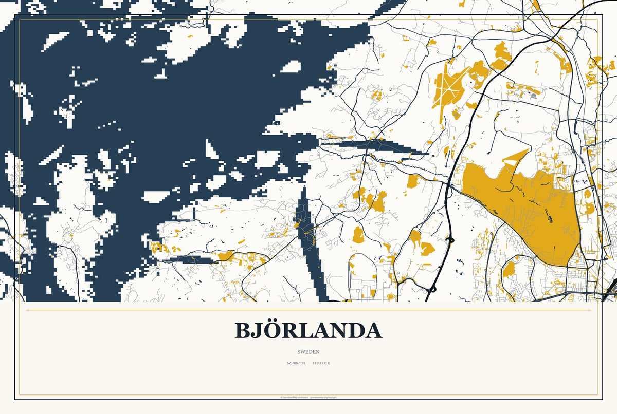 Björlanda, Sweden City Map Aluminum Sign in Citrine Modern style