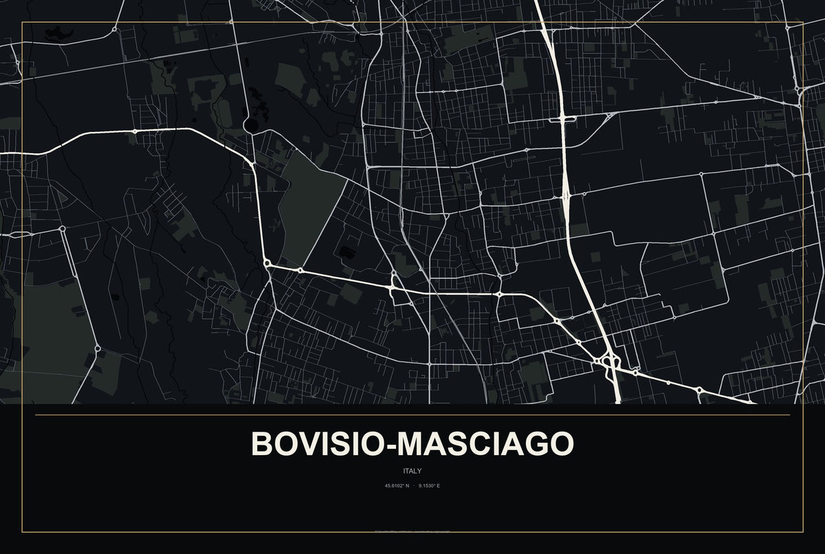 Bovisio-Masciago, Italy City Map Aluminum Sign in Metropolitan Noir style