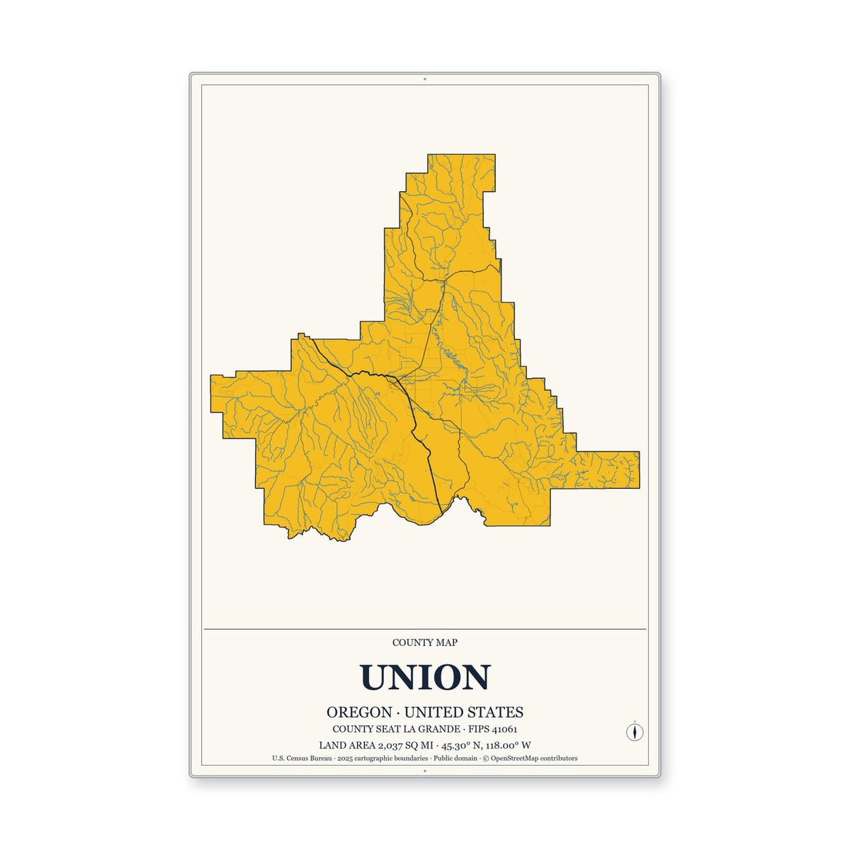 Union County, Oregon Map Aluminum Sign in Citrine Modern style