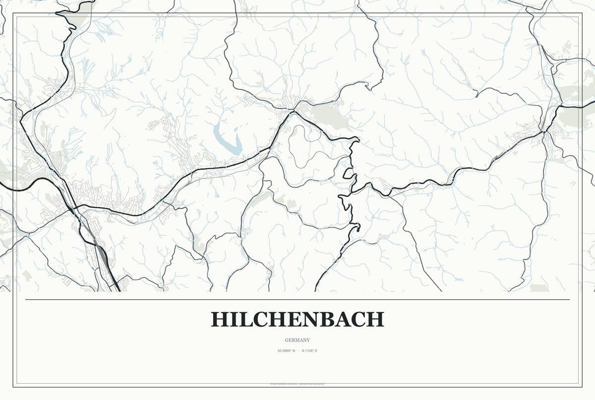 Hilchenbach, Germany City Map Aluminum Sign in Gallery Air style