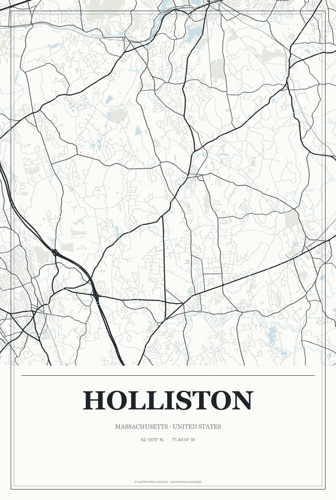 Holliston, Massachusetts City Map Aluminum Sign in Gallery Air style