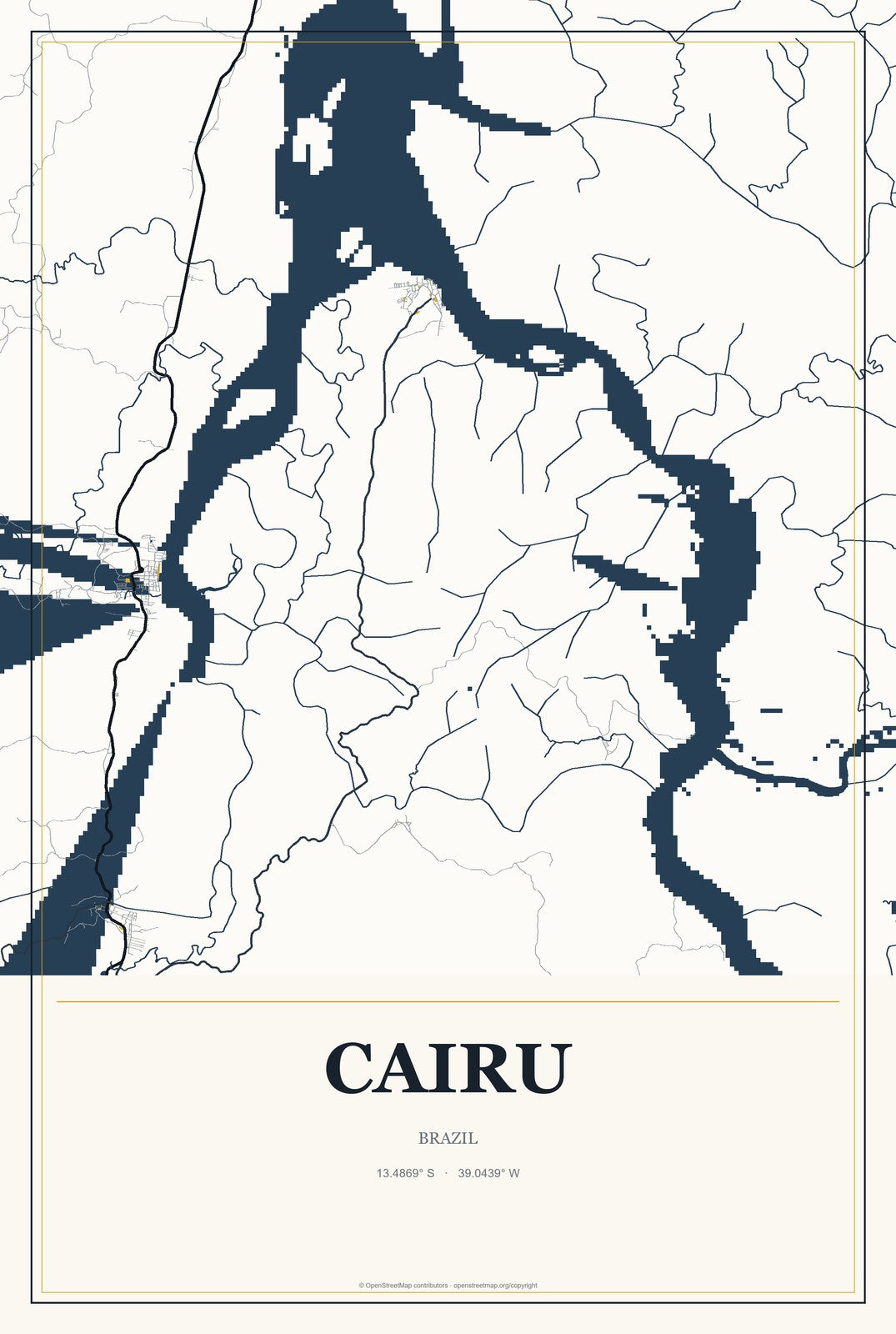 Cairu, Brazil City Map Aluminum Sign in Citrine Modern style