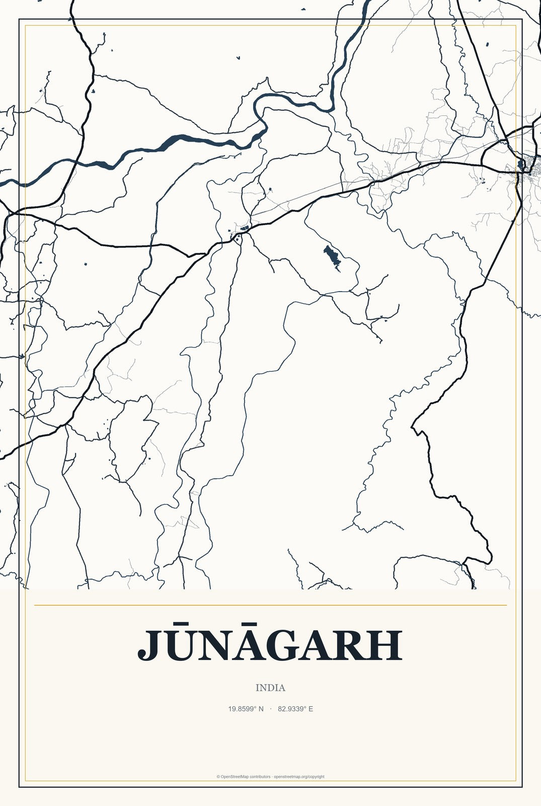 Jūnāgarh, India City Map Aluminum Sign in Citrine Modern style