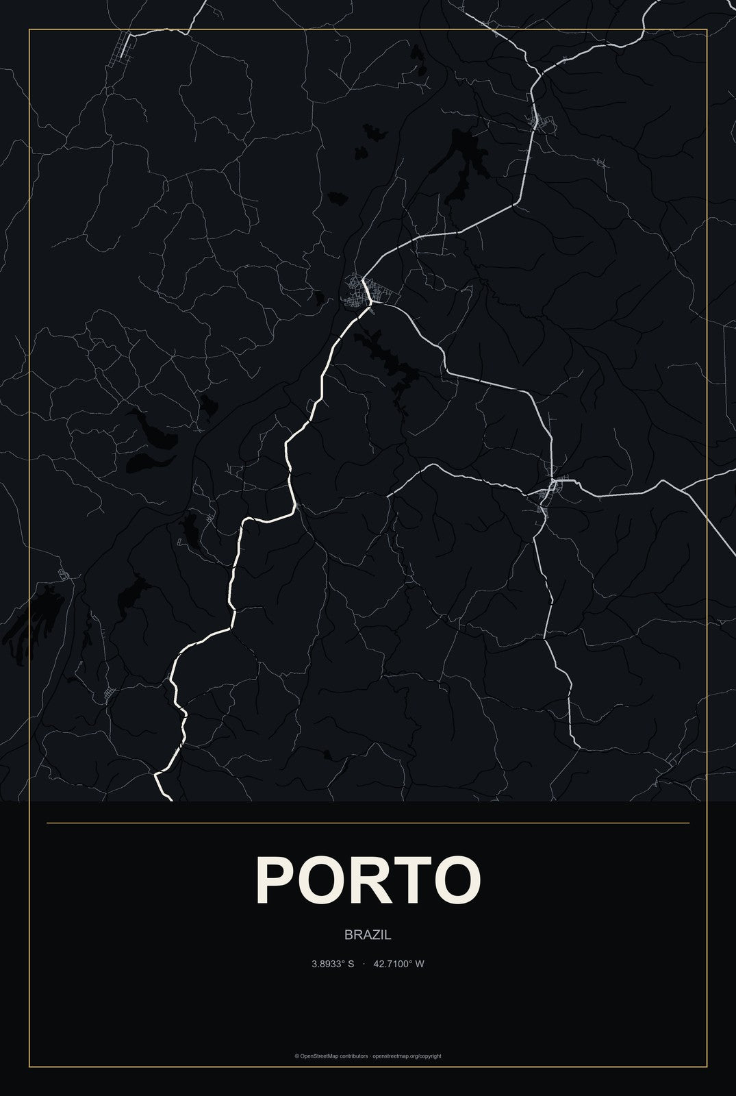 Porto, Brazil City Map Aluminum Sign in Metropolitan Noir style