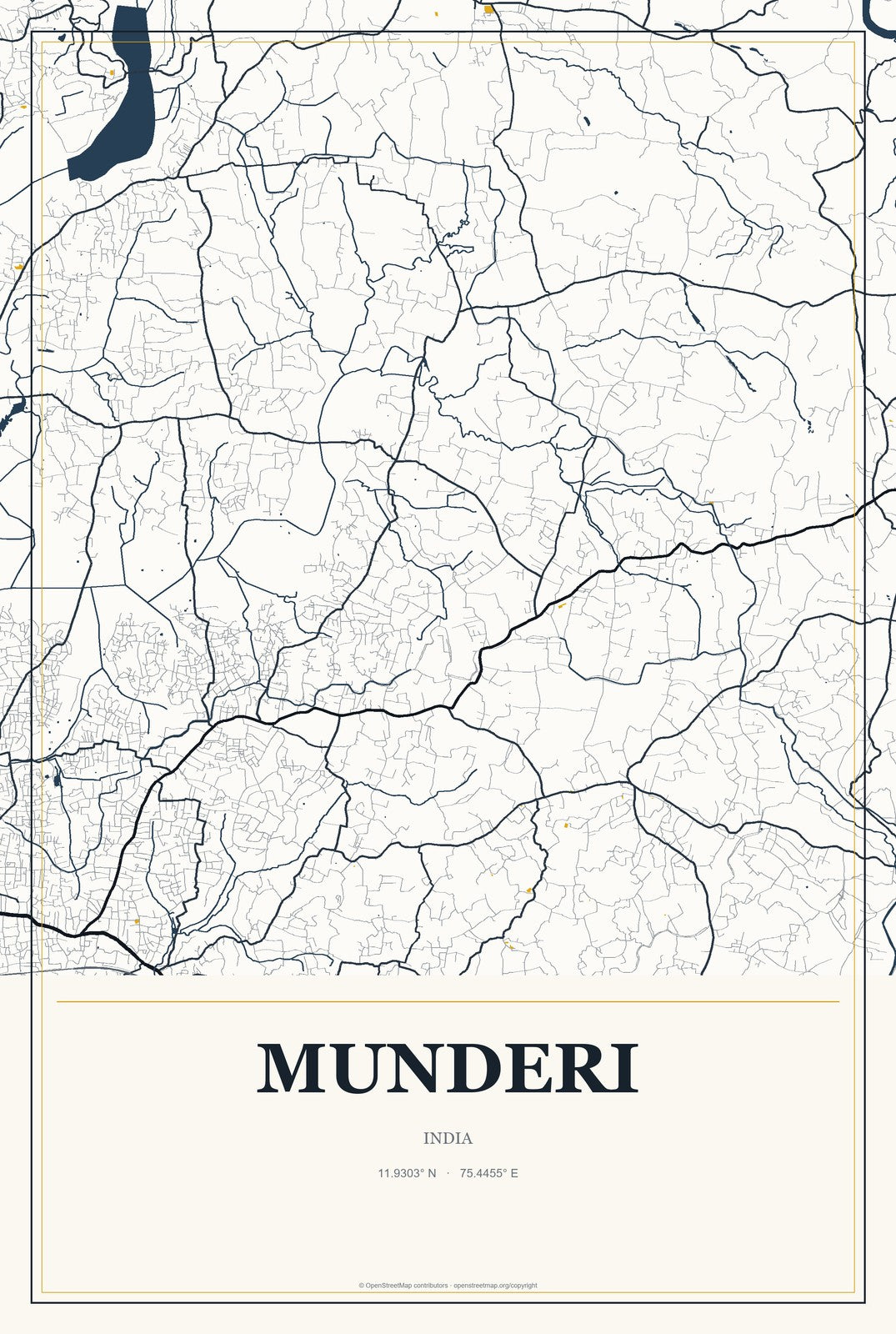 Munderi, India City Map Aluminum Sign in Citrine Modern style