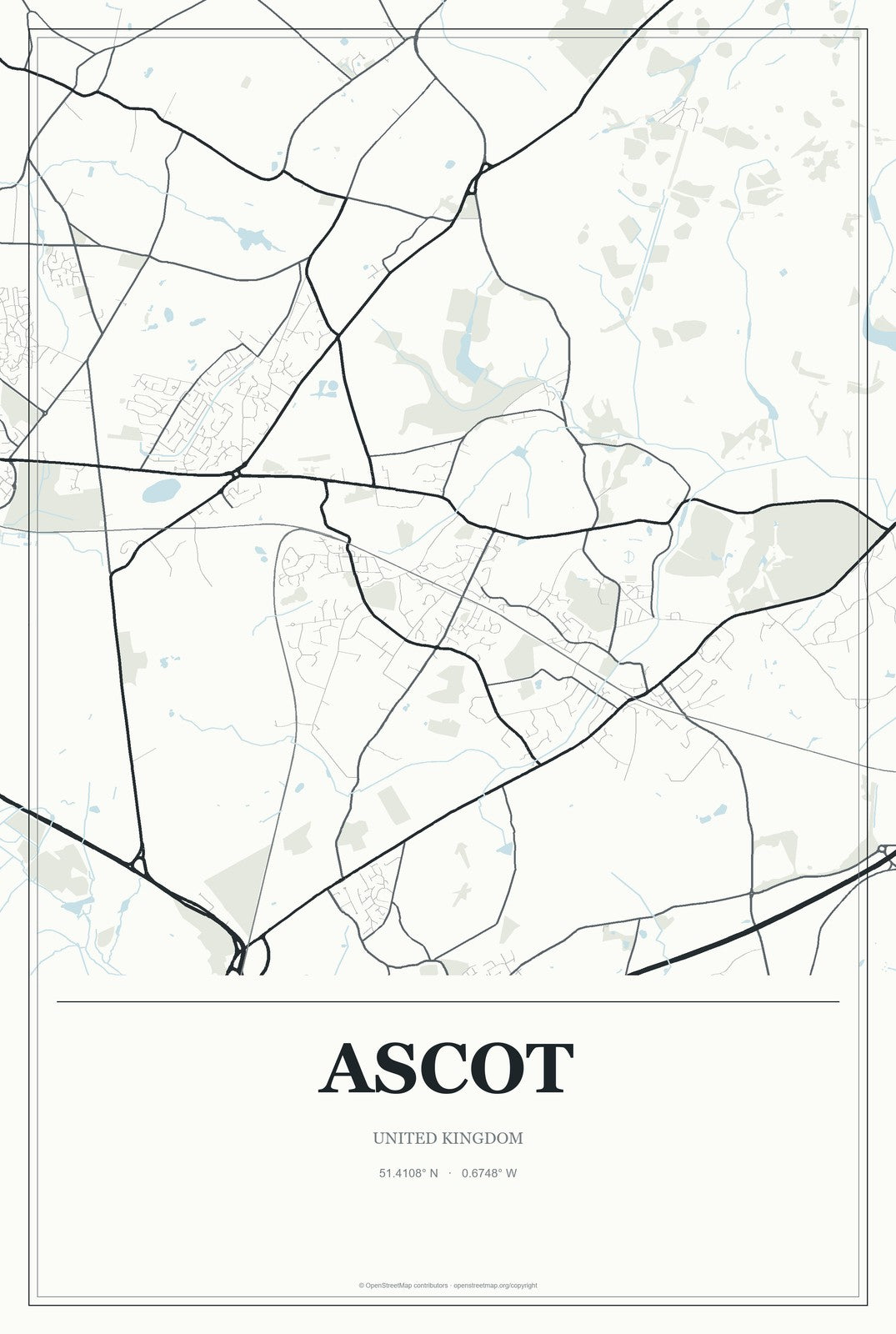 Ascot, United Kingdom City Map Aluminum Sign in Gallery Air style
