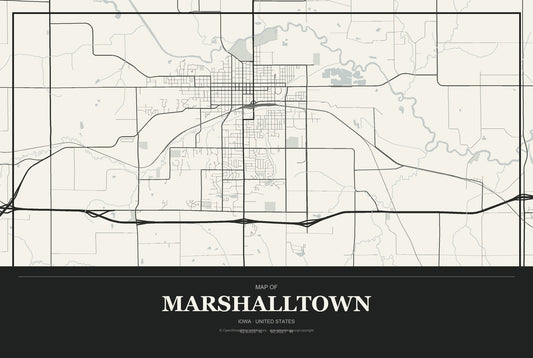 Marshalltown, Iowa City Map Aluminum Sign in Museum Plaque style