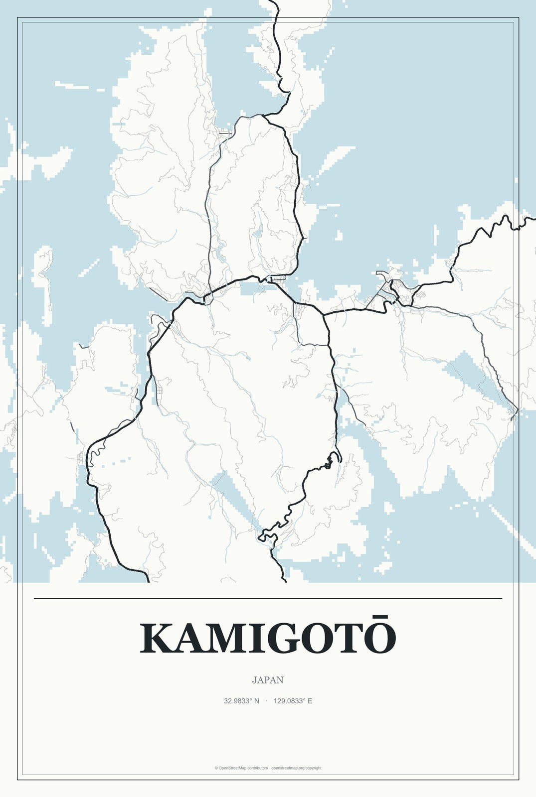 Kamigotō, Japan City Map Aluminum Sign in Gallery Air style