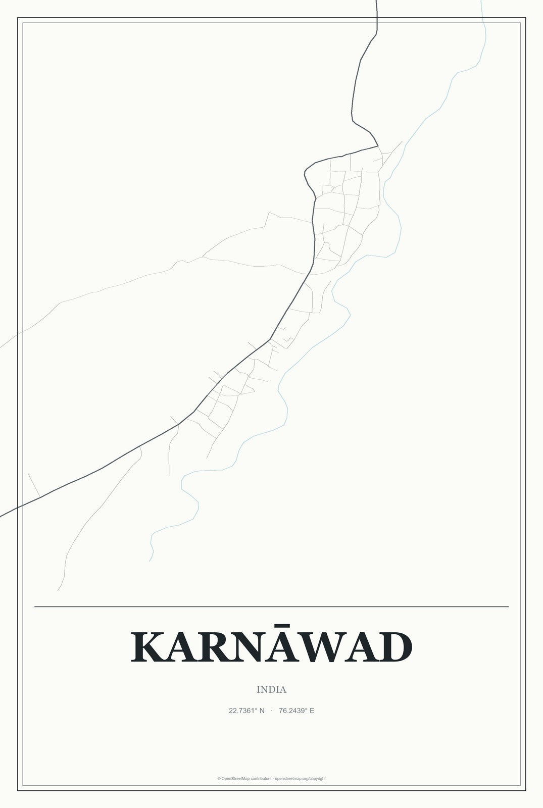 Karnāwad, India City Map Aluminum Sign in Gallery Air style
