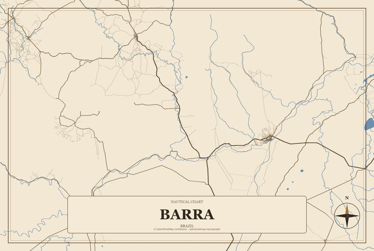 Barra, Brazil City Map Aluminum Sign in Heritage Nautical style