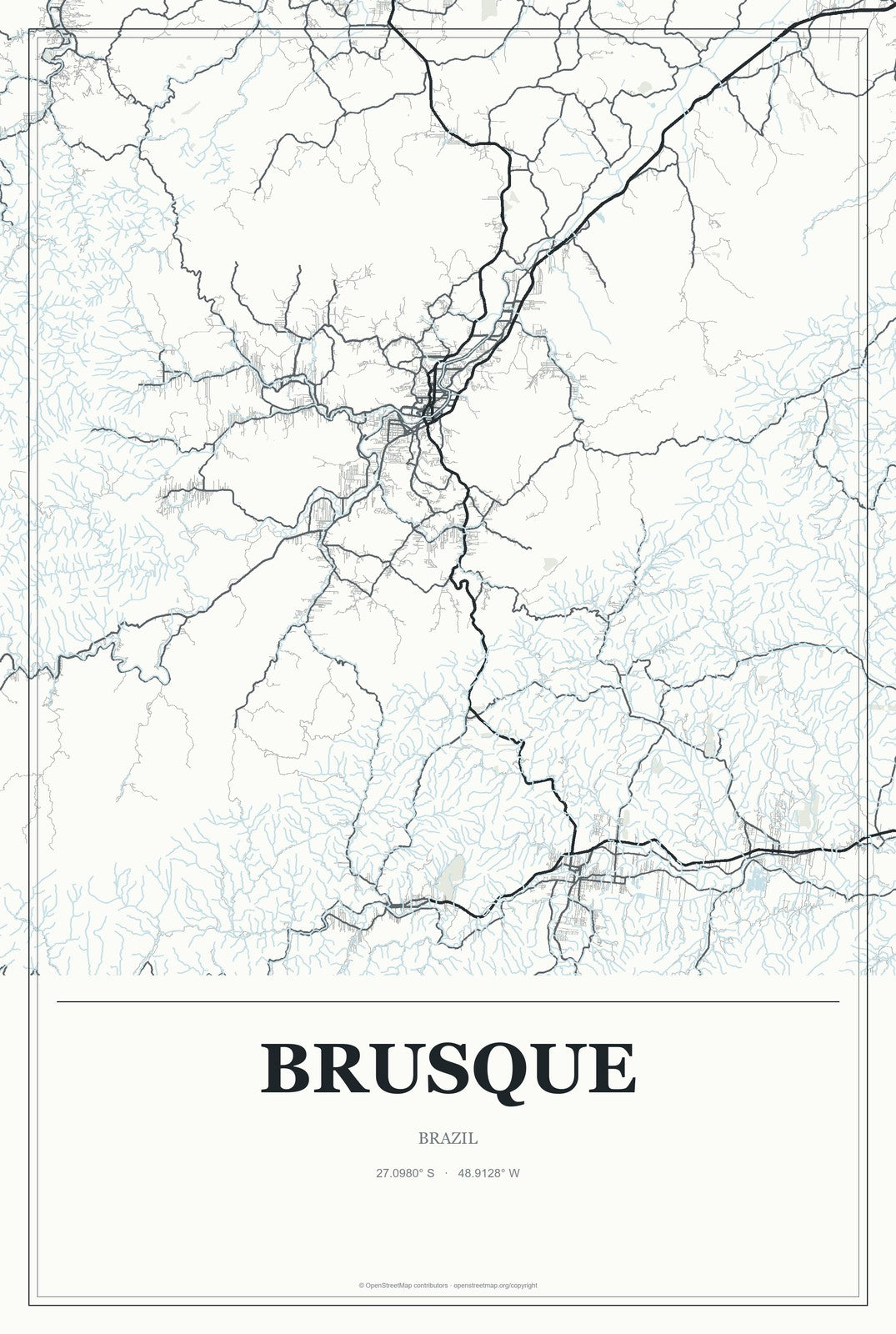 Brusque, Brazil City Map Aluminum Sign in Gallery Air style
