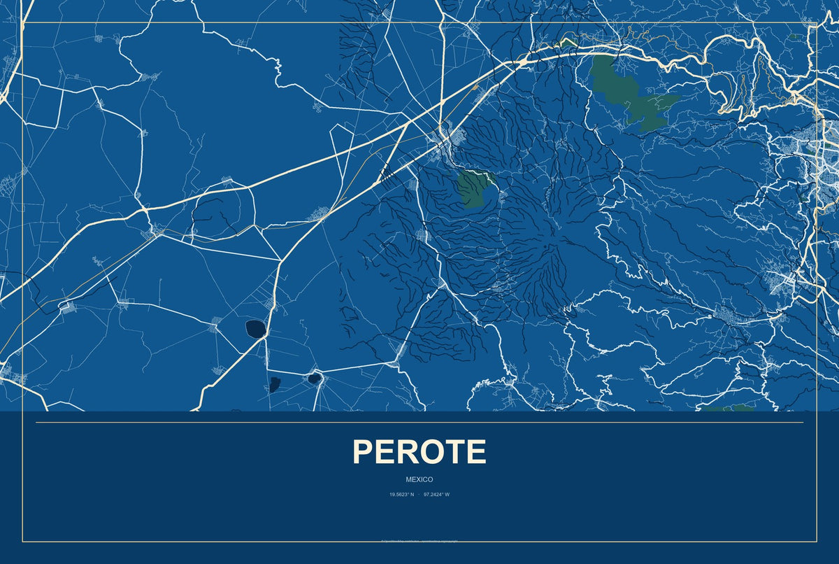 Perote, Mexico City Map Aluminum Sign in Harbor Cobalt style