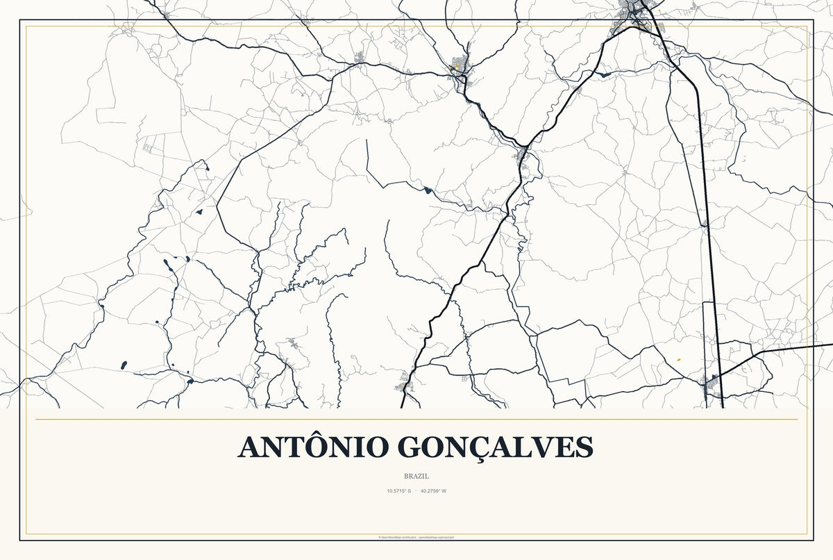 Antônio Gonçalves, Brazil City Map Aluminum Sign in Citrine Modern style