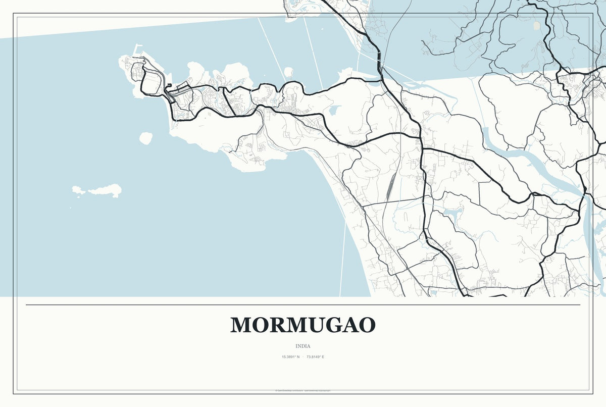 Mormugao, India City Map Aluminum Sign in Gallery Air style