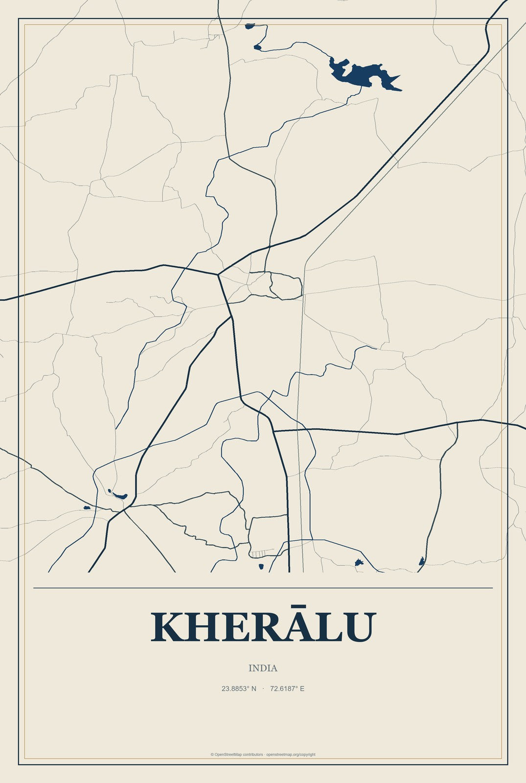 Kherālu, India City Map Aluminum Sign in Coastal Cutout style