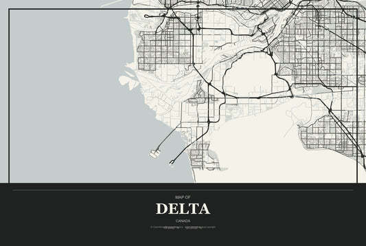 Delta, Canada City Map Aluminum Sign in Museum Plaque style