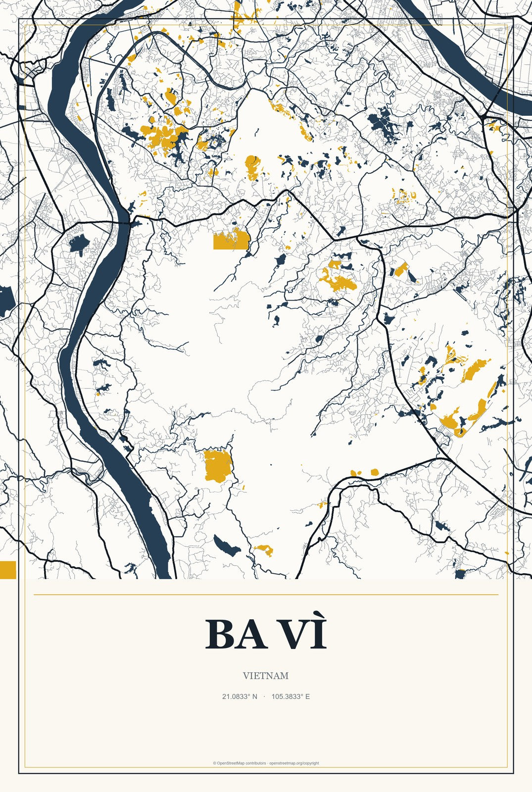 Ba Vì, Vietnam City Map Aluminum Sign in Citrine Modern style