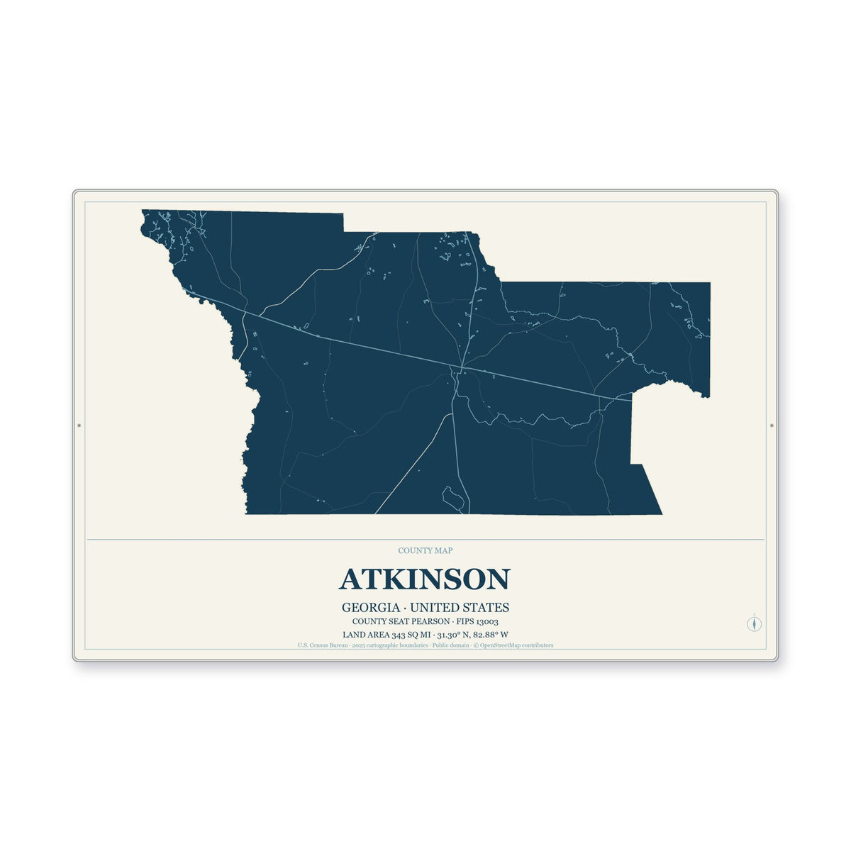 Atkinson County, Georgia Map Aluminum Sign in Coastal Cutout style