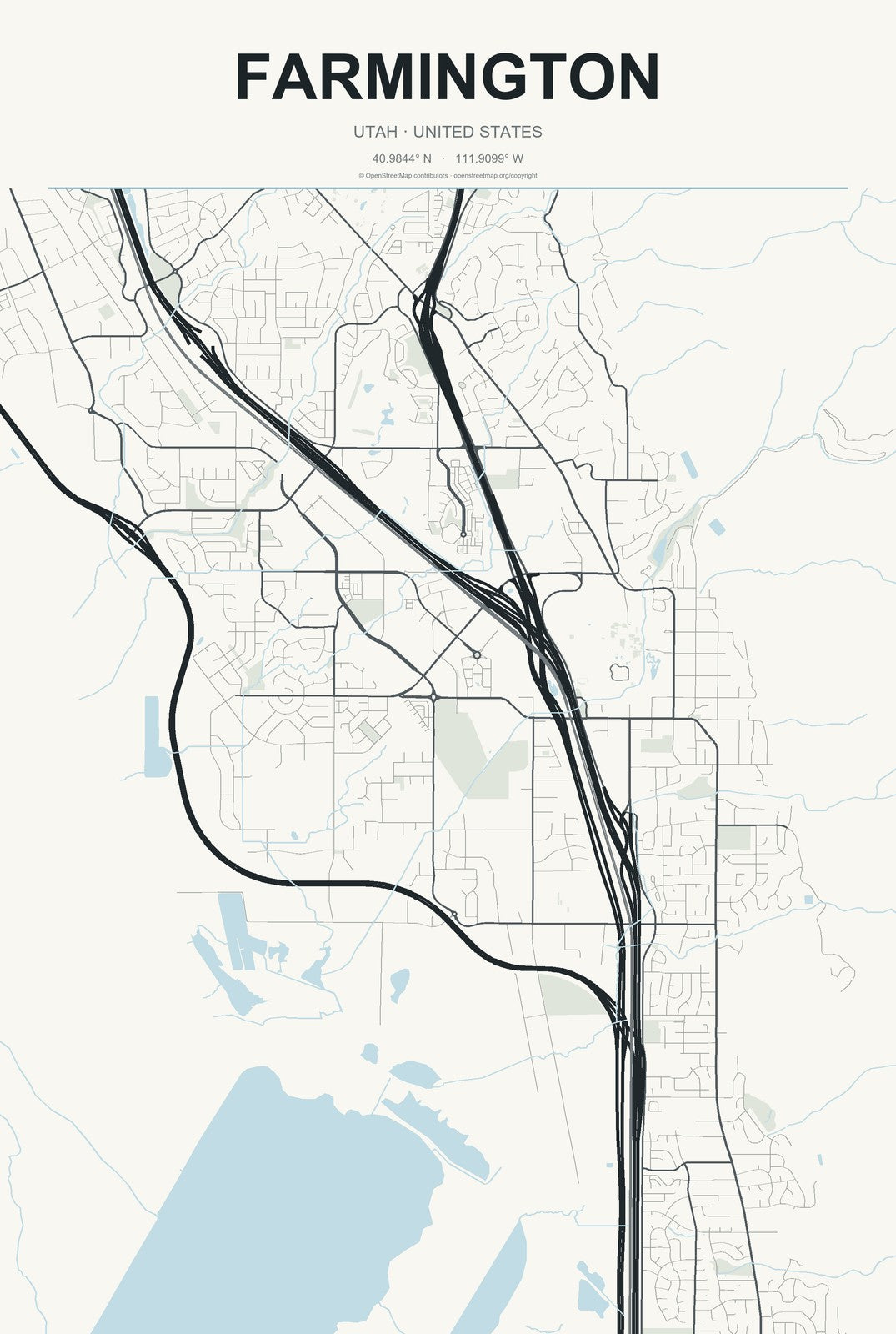 Farmington, Utah City Map Aluminum Sign in Headline Atlas style