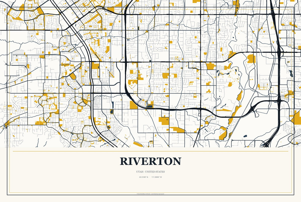 Riverton, Utah City Map Aluminum Sign in Citrine Modern style