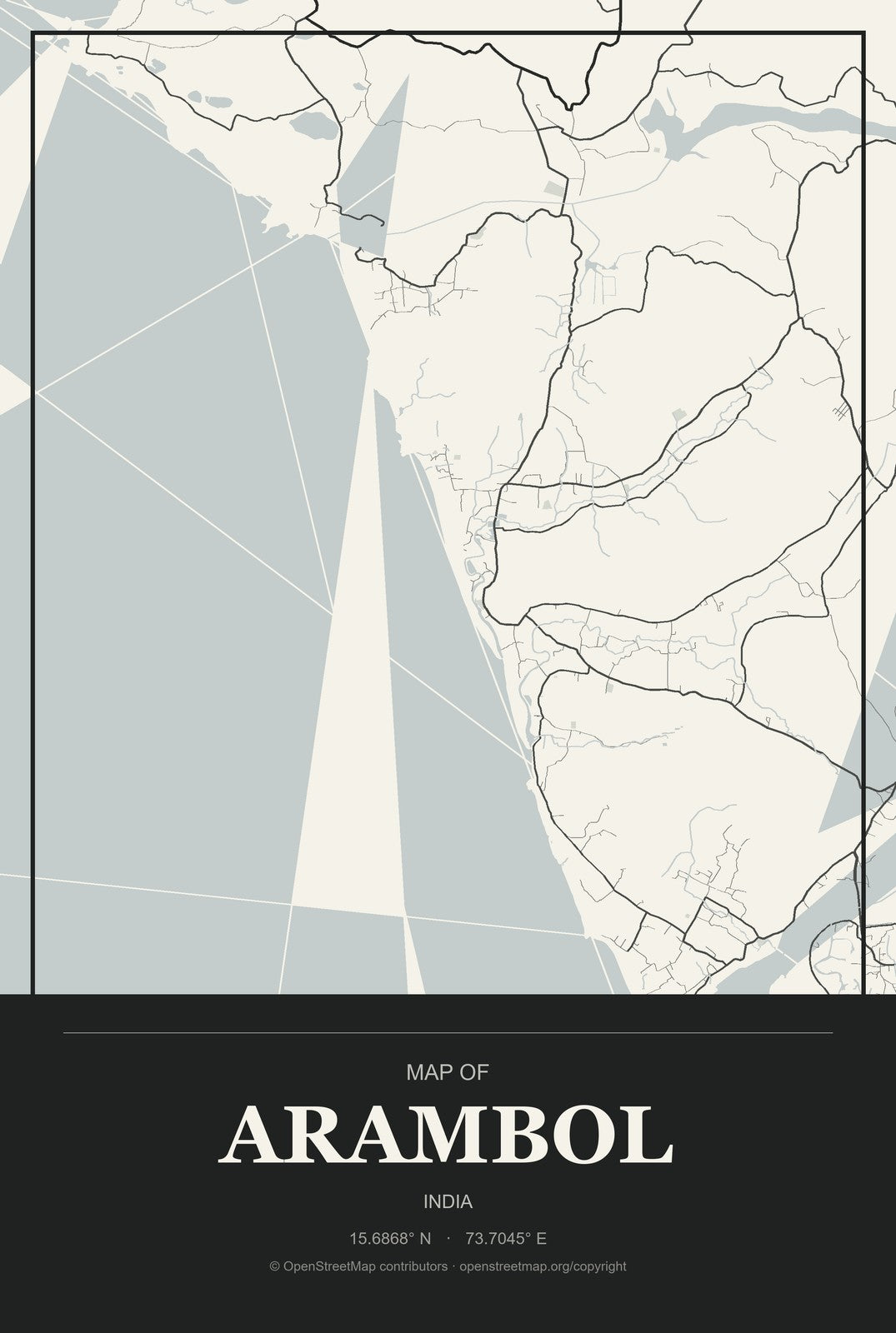 Arambol, India City Map Aluminum Sign in Museum Plaque style