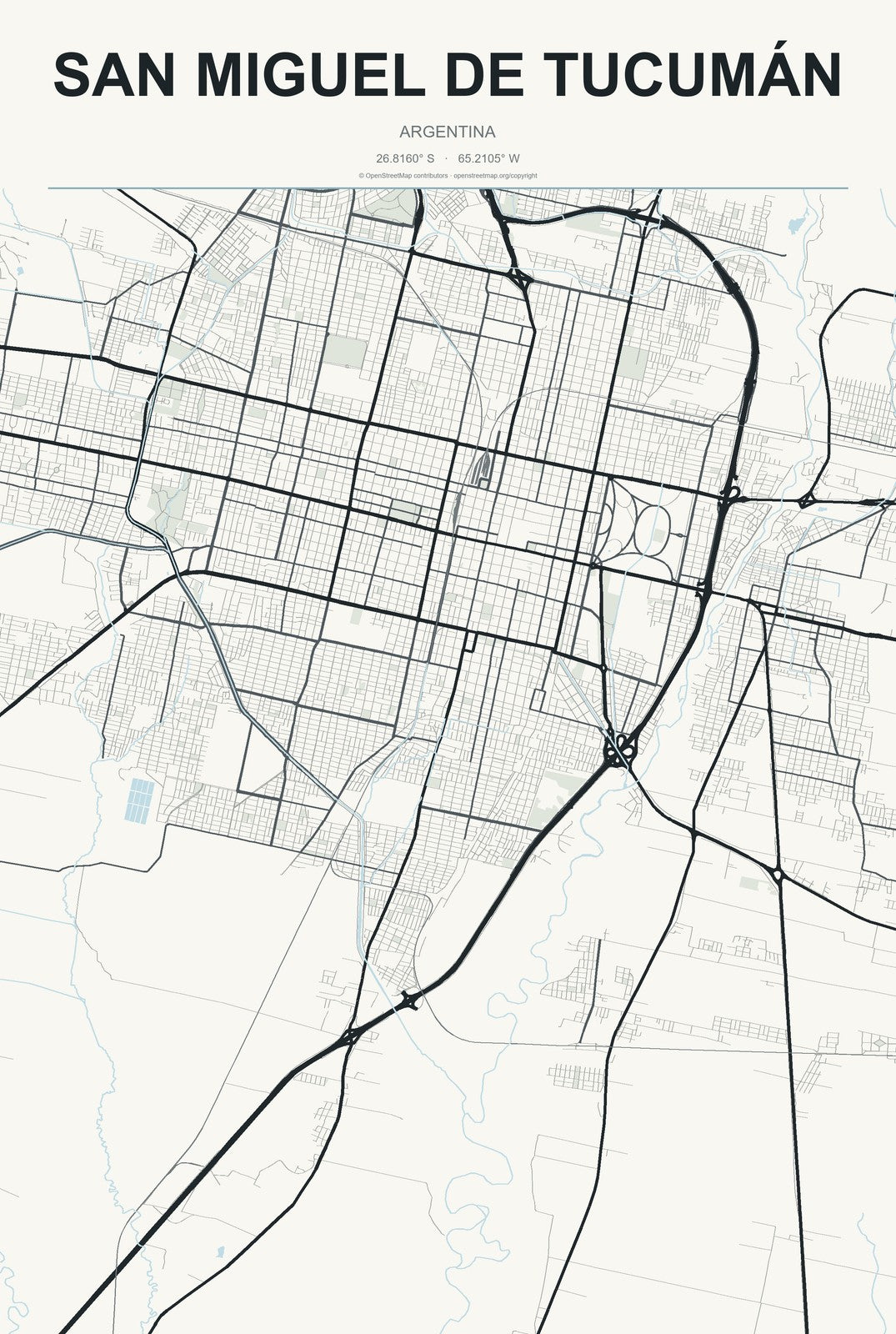 San Miguel de Tucumán, Argentina City Map Aluminum Sign in Headline Atlas style