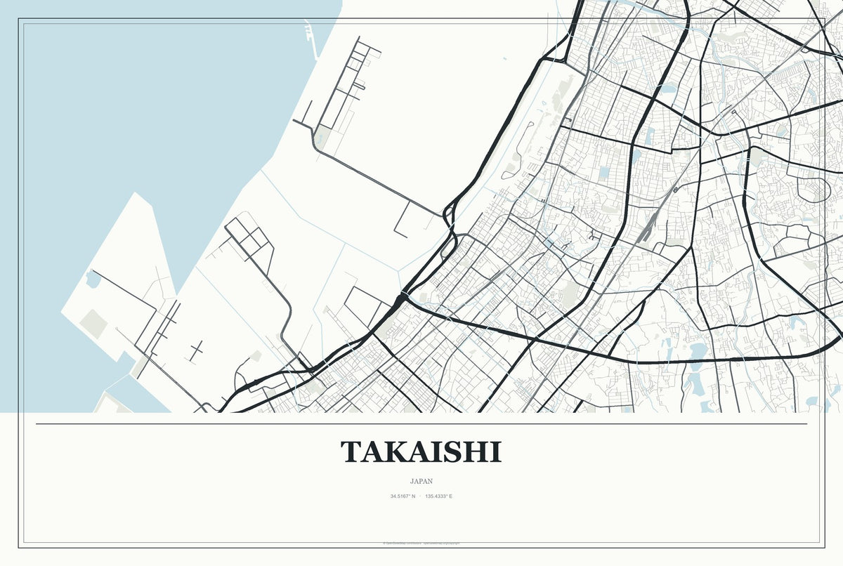 Takaishi, Japan City Map Aluminum Sign in Gallery Air style
