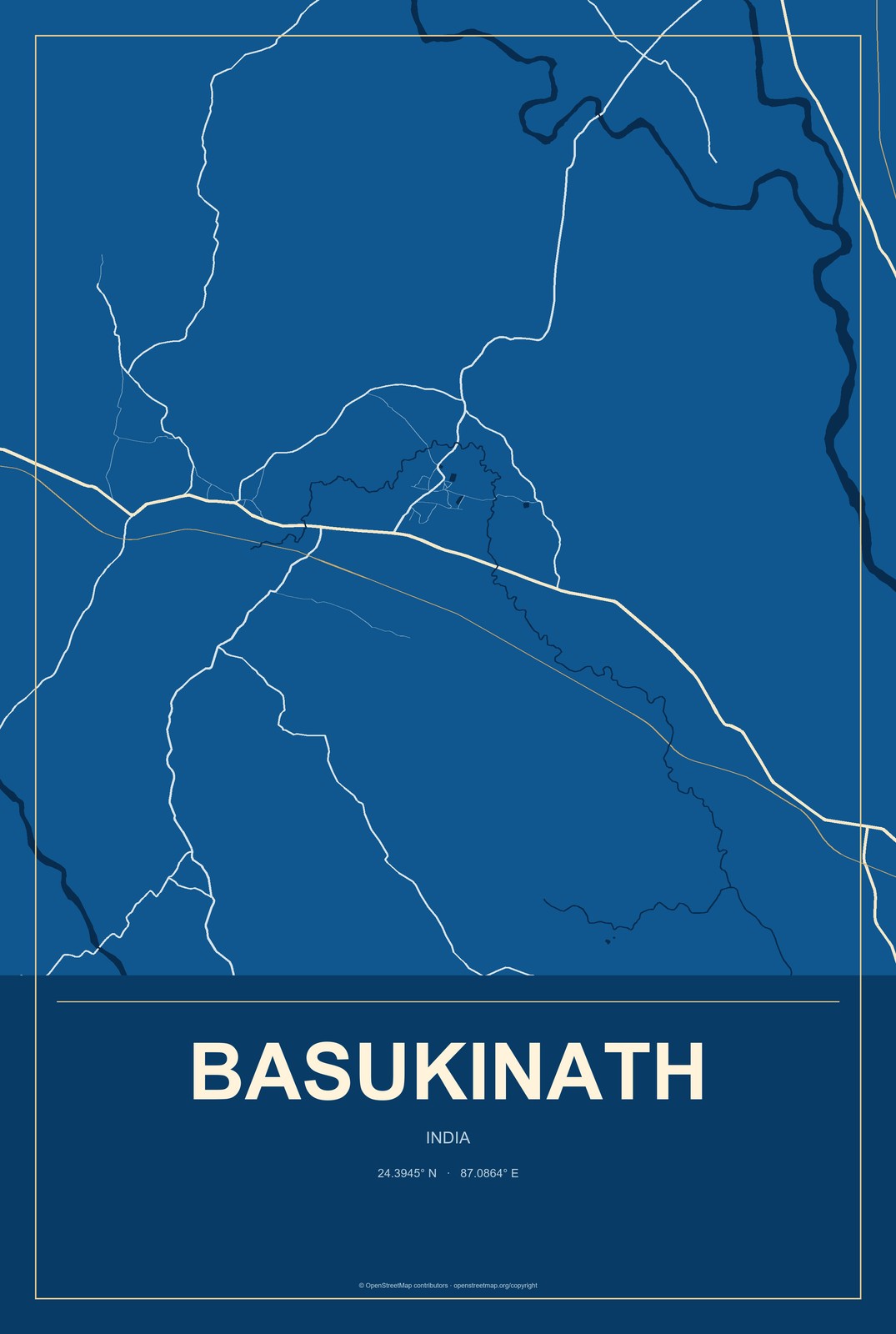 Basukinath, India City Map Aluminum Sign in Harbor Cobalt style