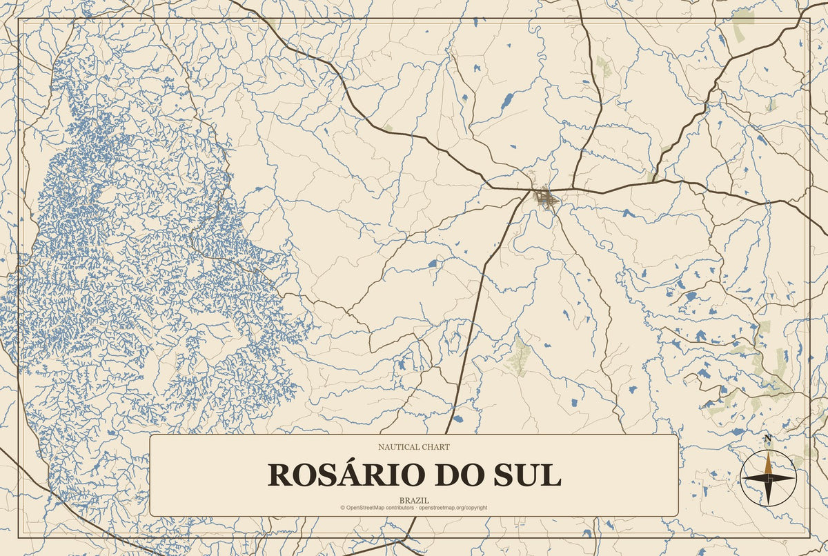 Rosário do Sul, Brazil City Map Aluminum Sign in Heritage Nautical style