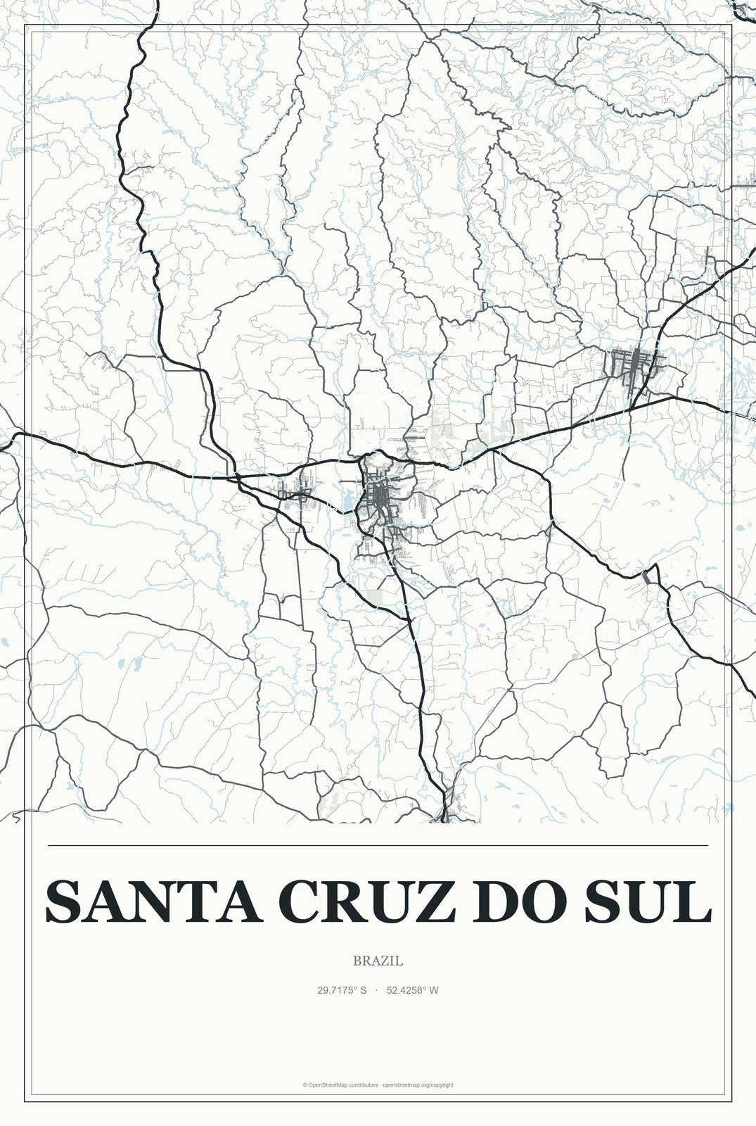 Santa Cruz do Sul, Brazil City Map Aluminum Sign in Gallery Air style