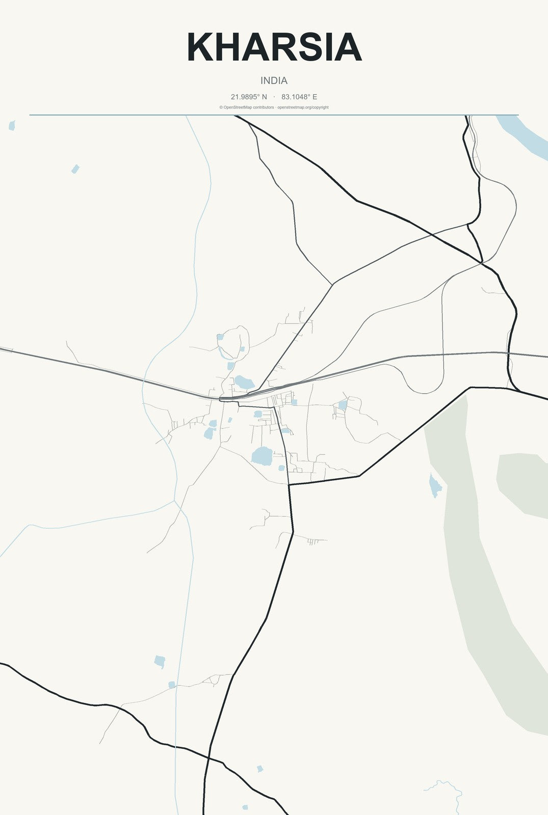 Kharsia, India City Map Aluminum Sign in Headline Atlas style