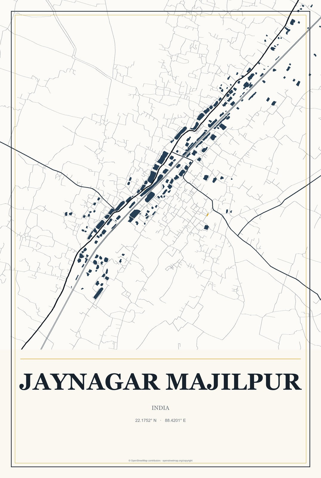 Jaynagar Majilpur, India City Map Aluminum Sign in Citrine Modern style