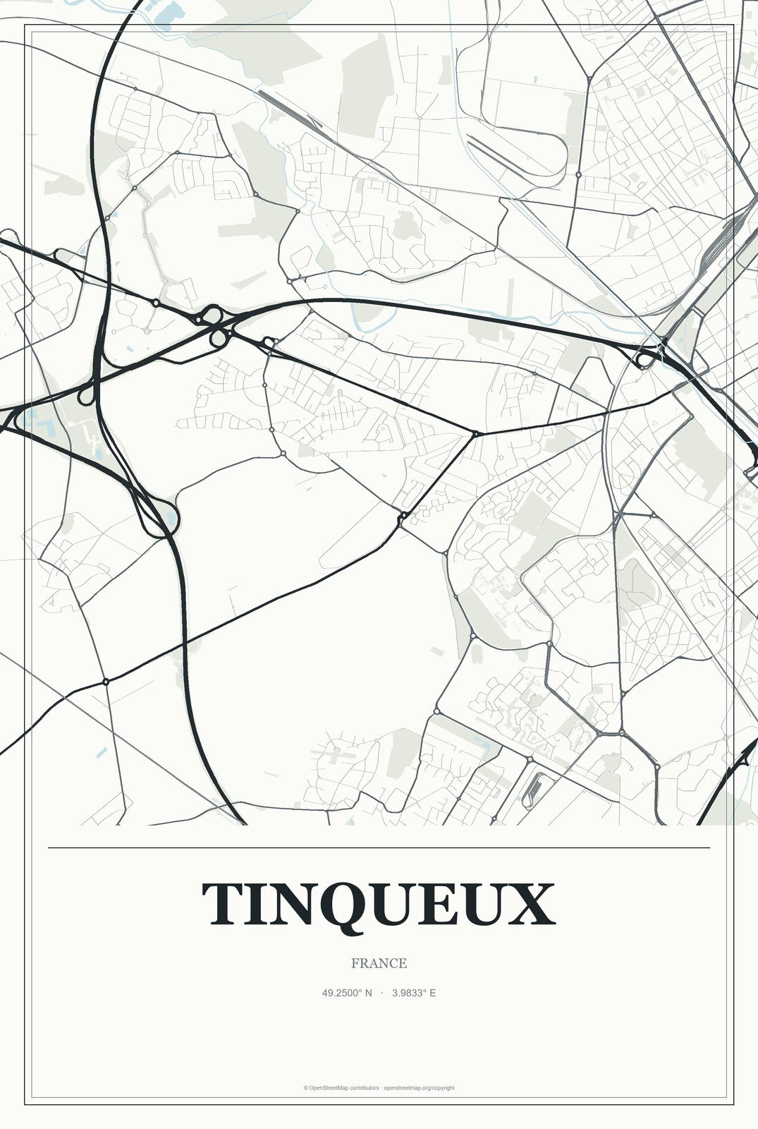 Tinqueux, France City Map Aluminum Sign in Gallery Air style