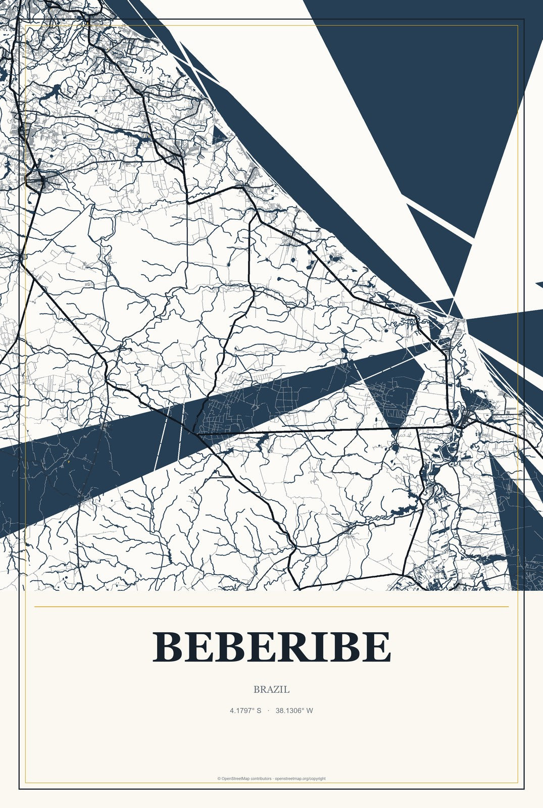 Beberibe, Brazil City Map Aluminum Sign in Citrine Modern style